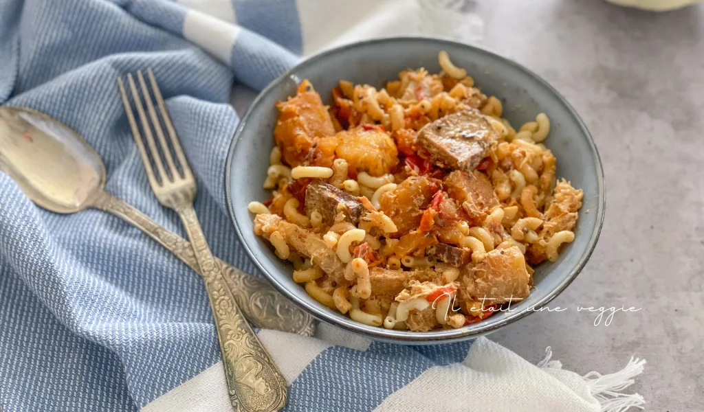 Pâtes à la courge spaghetti caramelise tofu et creme