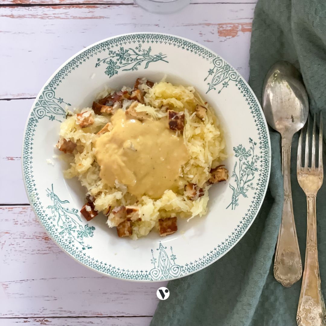 Recette Courge spaghetti façon carbonara vegetarien